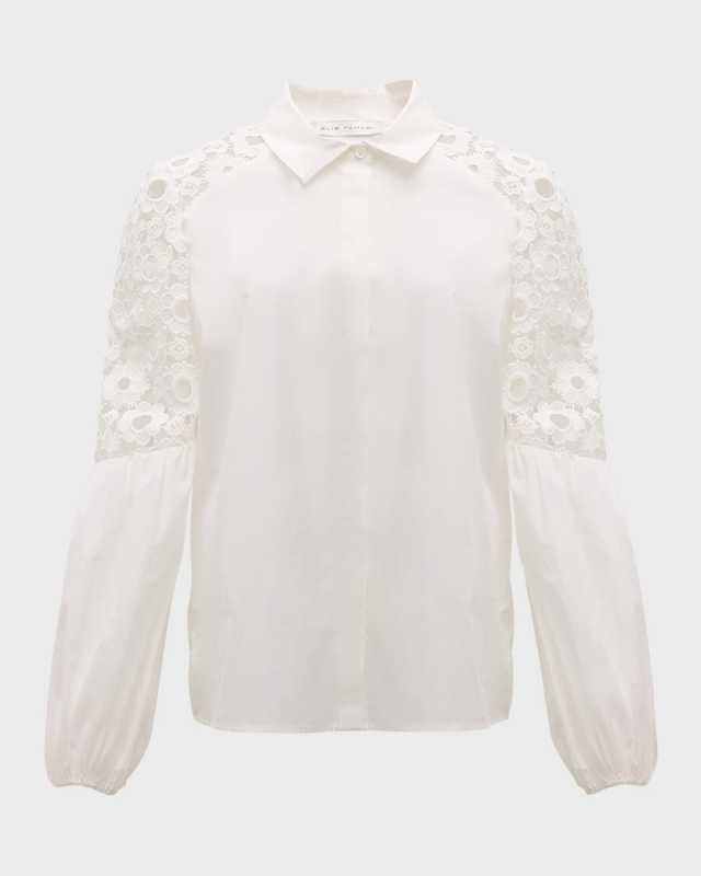 The Ellison Lace-Inset Cotton Blous